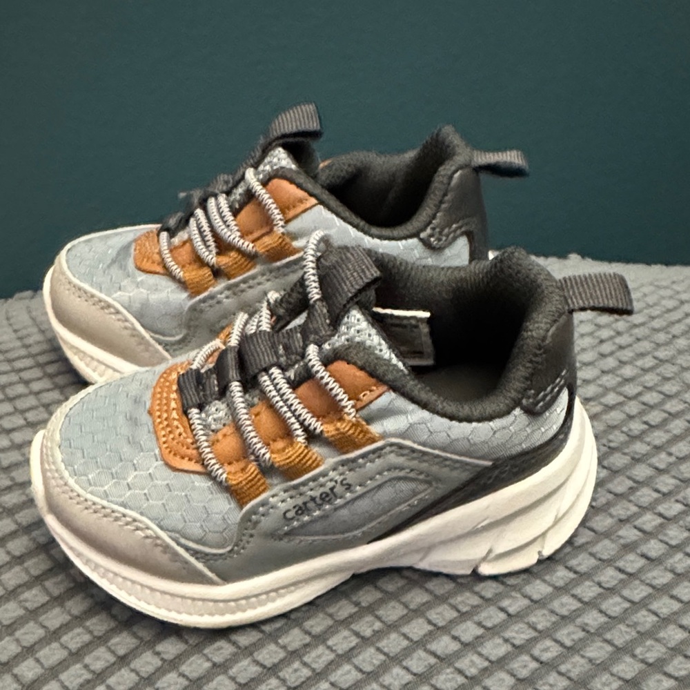 Carter's Gray and Brown Kids Sneakers, Infant Size 4. Gently Used Condition.